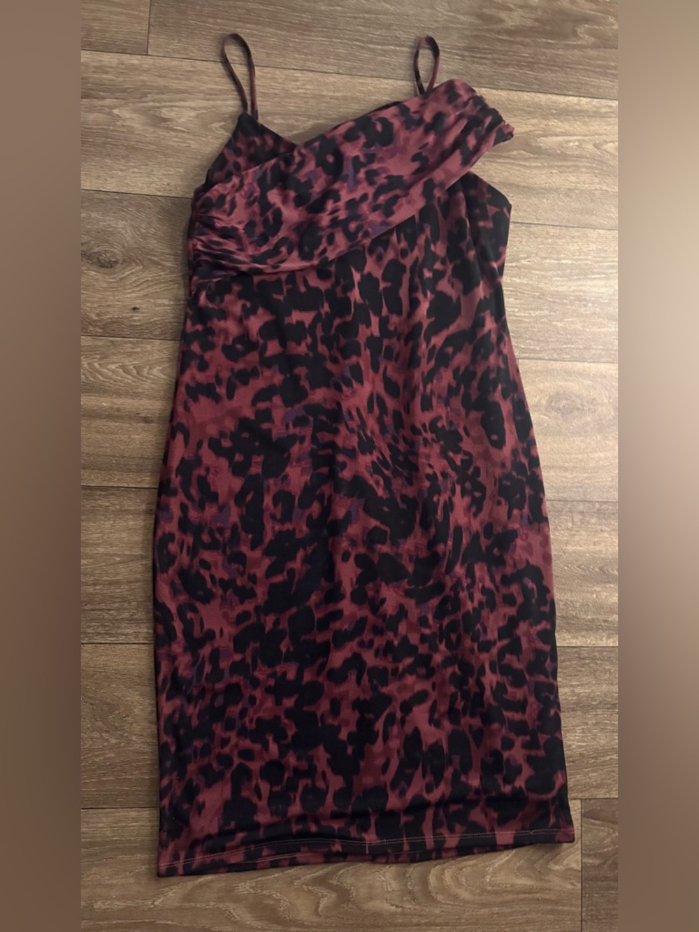 BOLD elements One-Shoulder Burgundy & Black Animal Print Midi Dress